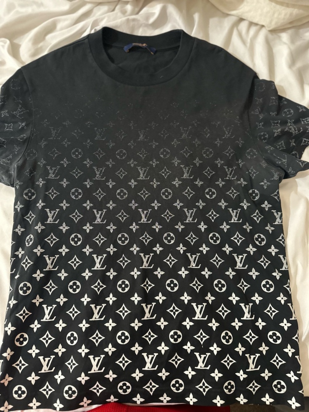 Louis Vuitton Black Crew Neck T-Shirt with Blue Label